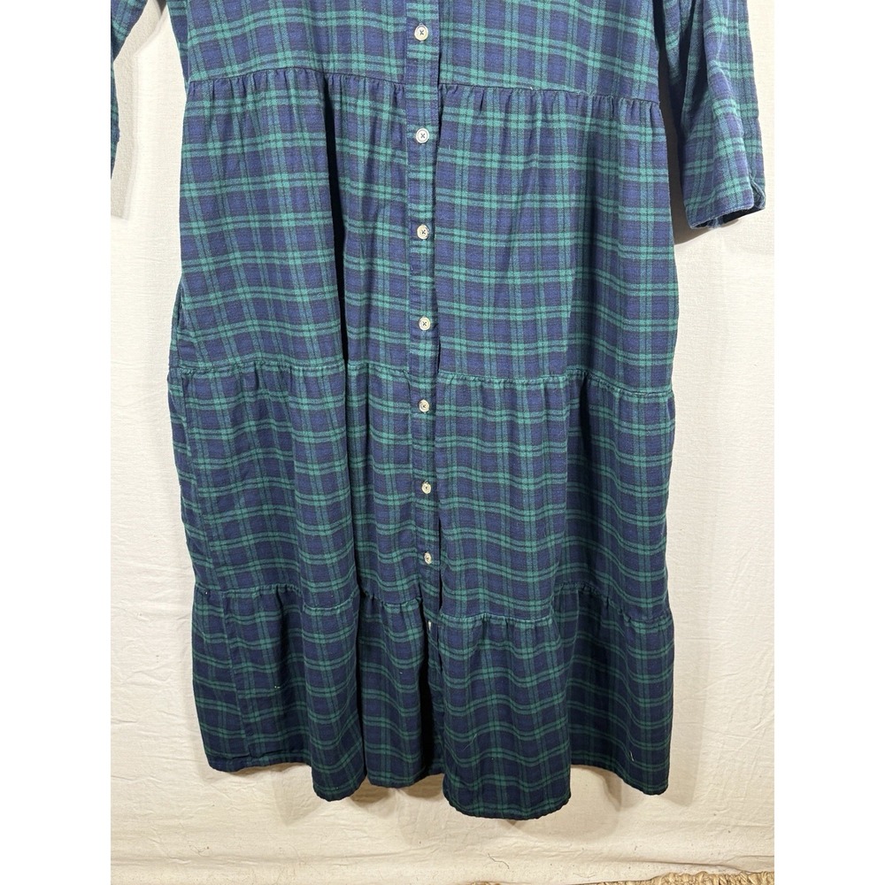 Vermont Country Store 1X Plaid Flannel Shirt Dress Cotton Tiered Pockets Blue - Picture 5 of 13